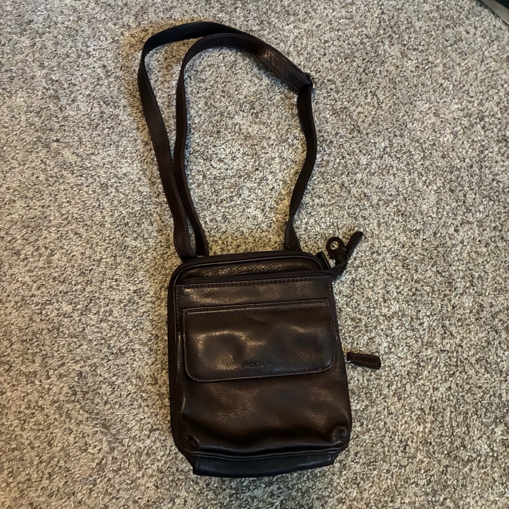 Fossil Dark Brown Leather Crossbody Bag